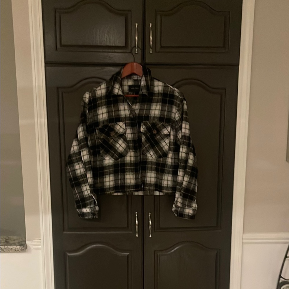Love Tree Black and White Plaid Bomber Jacket